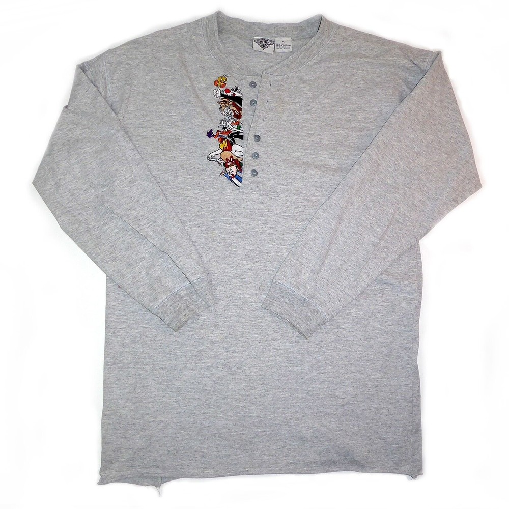 Vintage Looney Toons Henley Long Sleeve T-Shirt, Size M, 1994, Acme Clothing Co
